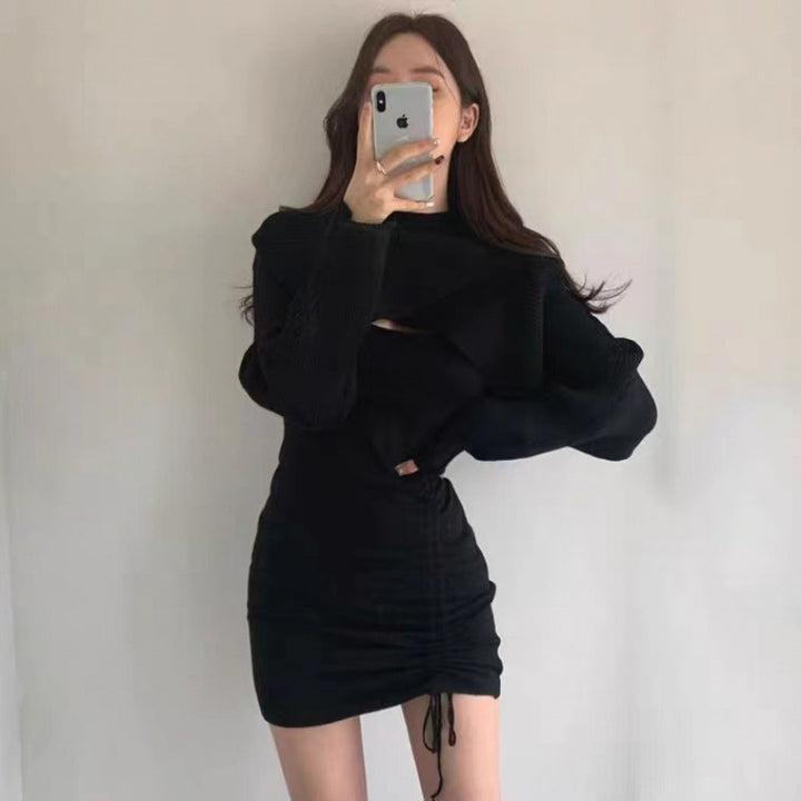 Damen Strickkleid mit Optik eines Oversized-Pullovers und details - Drune
