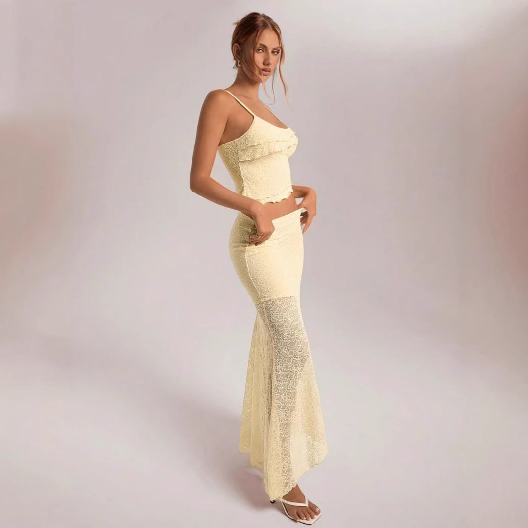Damen Spitzen Set mit Rüschendetails Drune