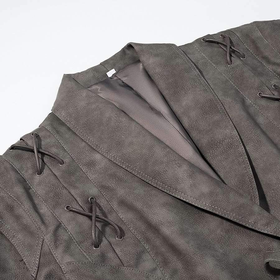 Damen Kurzjacke aus Veloursoptik mit Wickelgürtel und Schnürdetail Drune