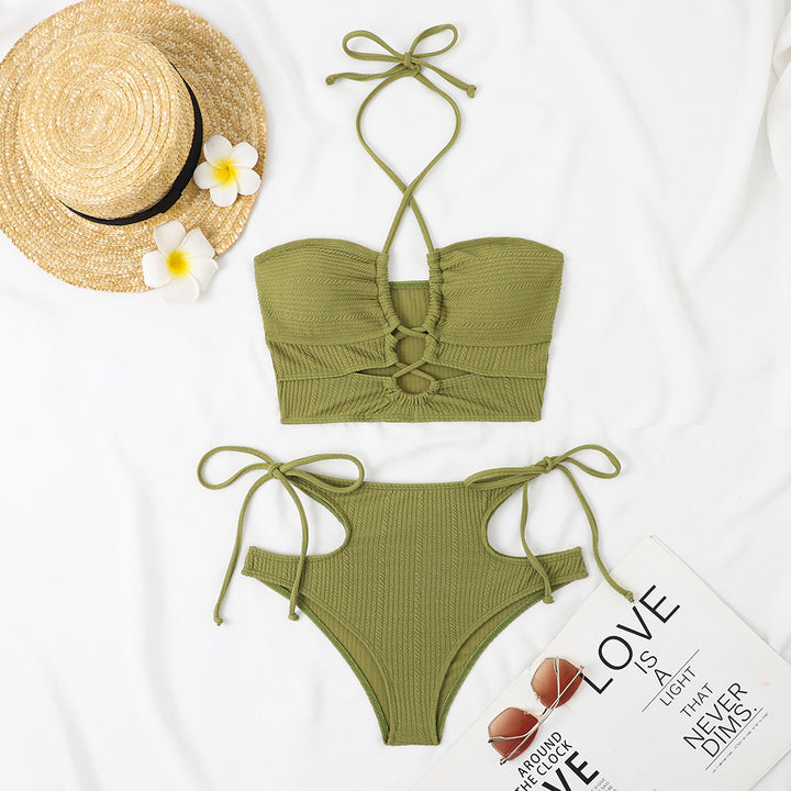 Damen Bikini-Set mit kreativem Knoten-Design und hoch taillierten Höschen Drune