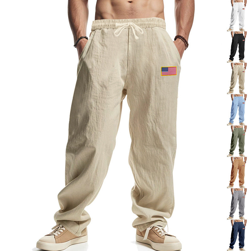 Herren nan lockere Freizeit-Hose mit elastischem Bund, Seitentaschen und Flaggen-Patch Drune
