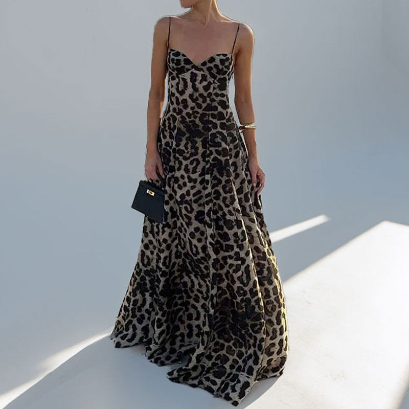 Damen Maxikleid mit tiefem Ausschnitt und elegantem Leoprint Drune