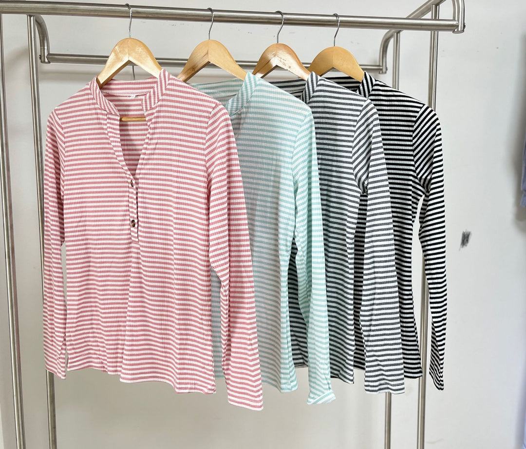 Damen Langarmshirt mit Knopfleiste und strukturierter Oberfläche Drune