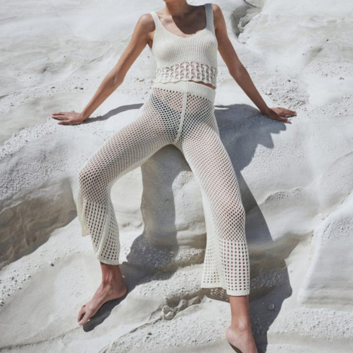 Damen luftiges Cropped-Häkeloberteil und Hochtaillierte Netzhose Drune