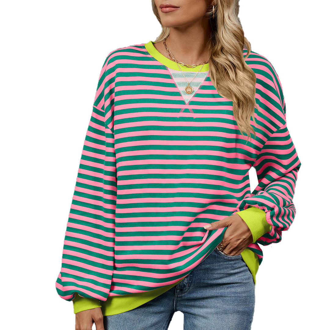 Damen lässiger Sweatshirt mit modischem Streifenmuster und weit geschnittenen Ärmeln Drune