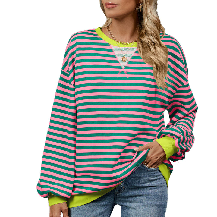 Damen lässiger Sweatshirt mit modischem Streifenmuster und weit geschnittenen Ärmeln Drune