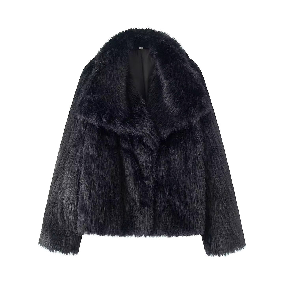 Damen Kurzer Boxy-Faux-Fur-Mantel mit großzügigem Schalkragen und weichem Innenfutter Drune