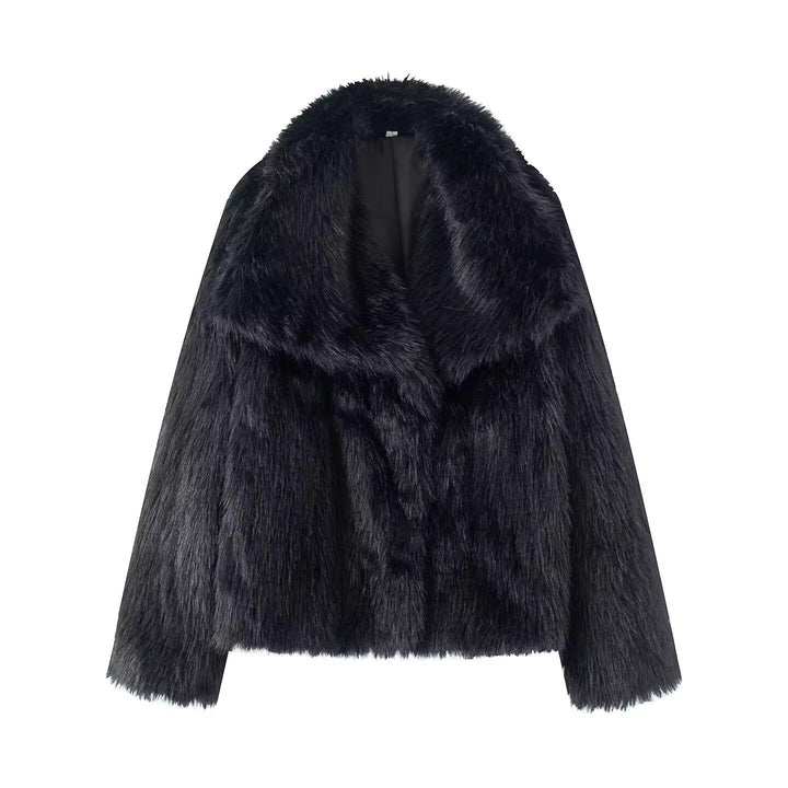 Damen Kurzer Boxy-Faux-Fur-Mantel mit großzügigem Schalkragen und weichem Innenfutter Drune