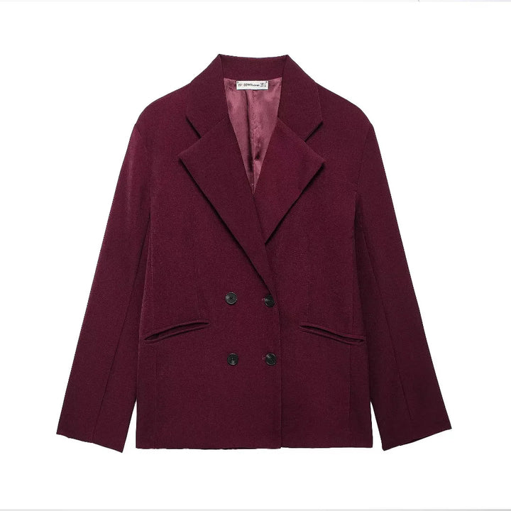 Damen nan kastiger Doppelreiher Blazerjacke mit überschnittener Schulter, Reverskragen und gefütterten Innennähten Drune