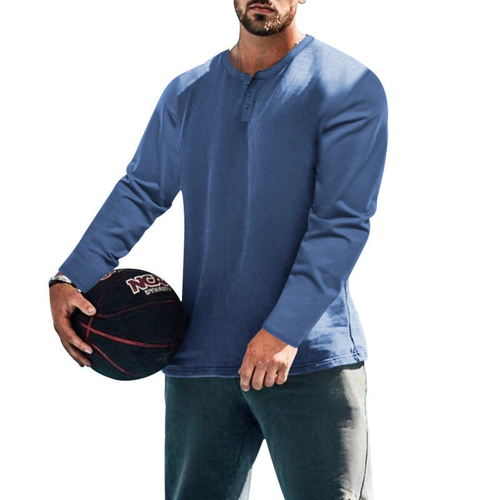 Herren langärmliges Henley-Shirt mit strukturiertem Stoff und praktischen Knopfdetails Drune