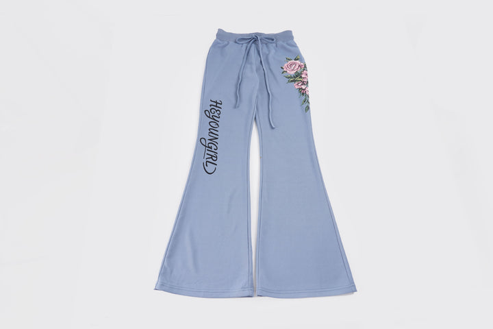 Damen nan ausgestellte Jersey-Sweathose mit Kordelzug, floralem Seitenprint und Statement-Schriftzug Drune