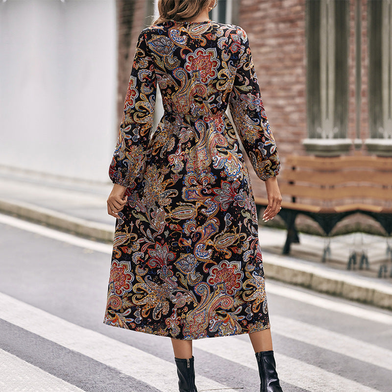 Damen Paisley-Wickel-Midikleid mit V-Ausschnitt, elastischem Taillenband und Beinschlitz Drune