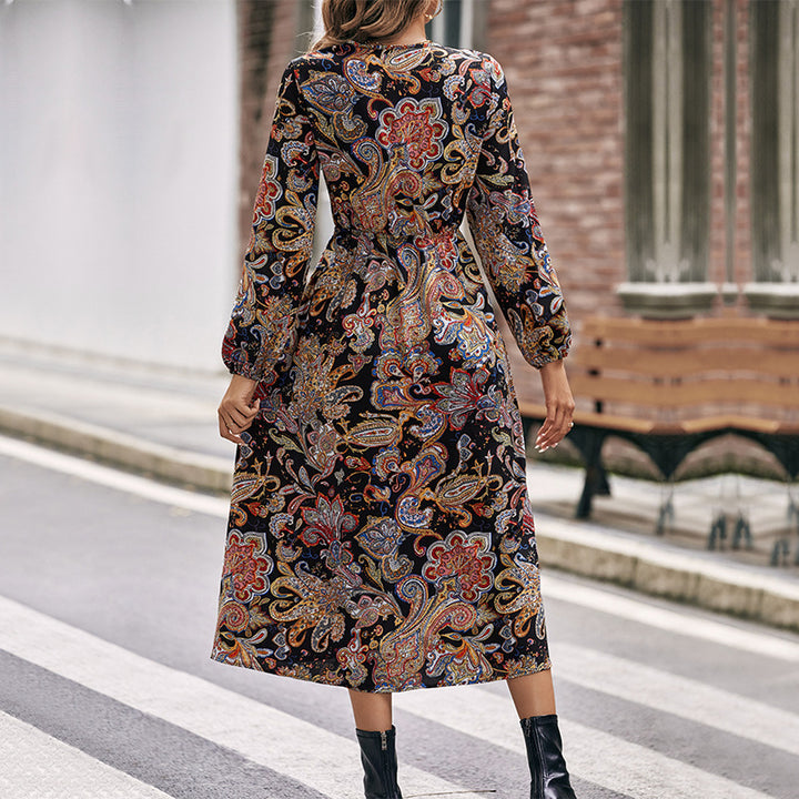 Damen Paisley-Wickel-Midikleid mit V-Ausschnitt, elastischem Taillenband und Beinschlitz Drune