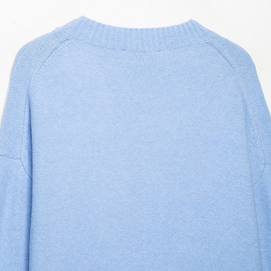 Damen Oversize V‑Ausschnitt Feinstrickpullover mit breitem Rippenbund Drune