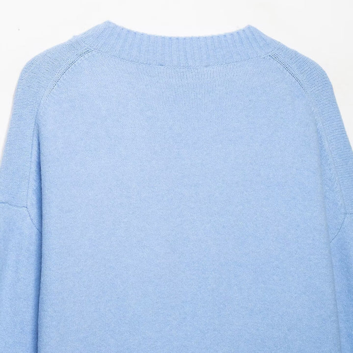 Damen Oversize V‑Ausschnitt Feinstrickpullover mit breitem Rippenbund Drune