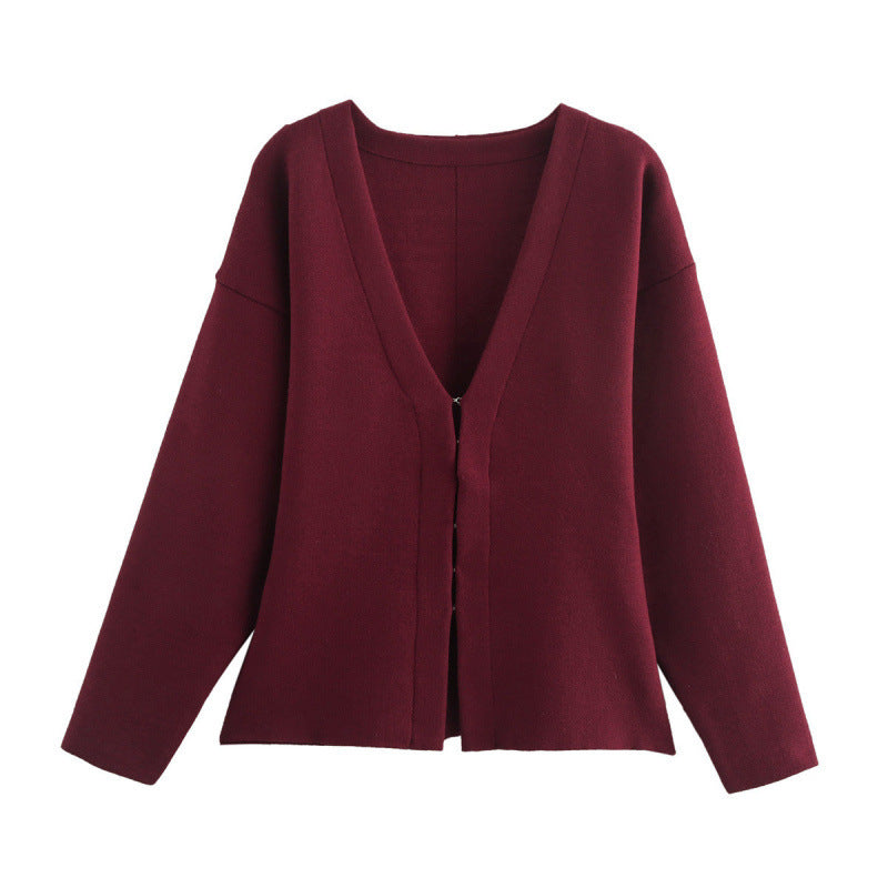 Damen Locker geschnittener Feinstrick-Cardigan mit tiefem V‑Ausschnitt und verdeckter Knopfleiste Drune