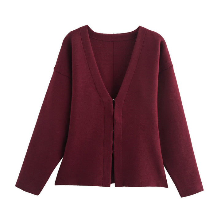 Damen Locker geschnittener Feinstrick-Cardigan mit tiefem V‑Ausschnitt und verdeckter Knopfleiste Drune