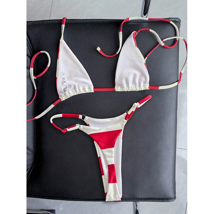 Damen Triangel-Bikini mit modischen Längsstreifen Drune