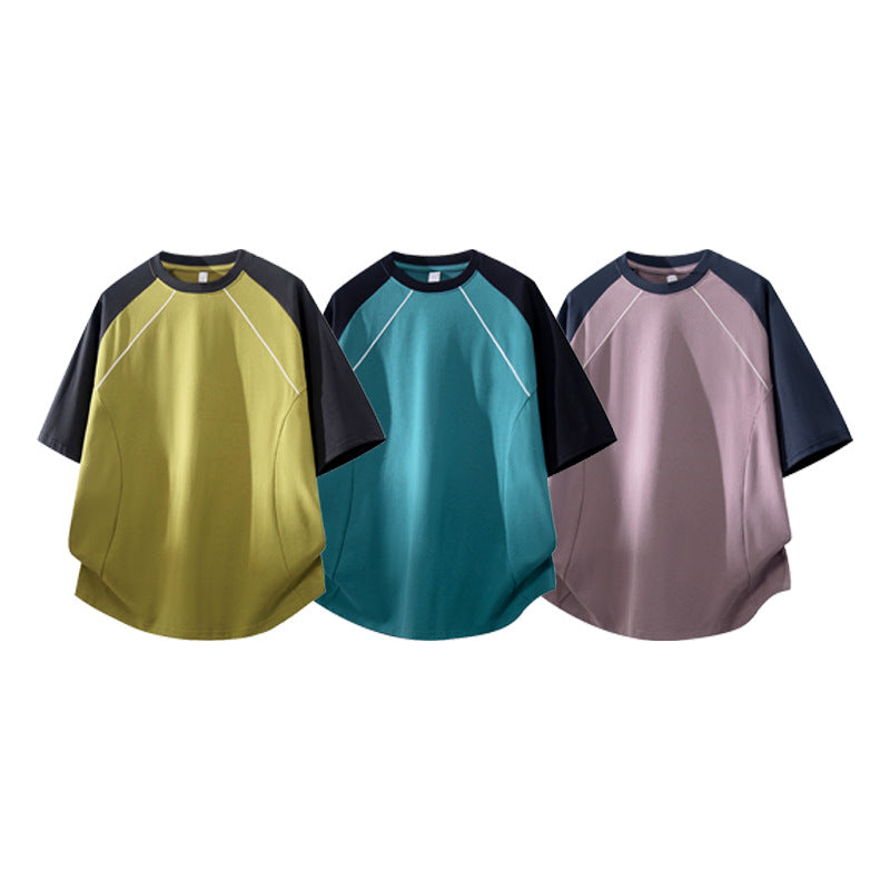 Herren Sportives Oversize Waffelstruktur-Raglan-T-Shirt mit Kontrastärmeln und atmungsaktivem Funktionsjersey Drune