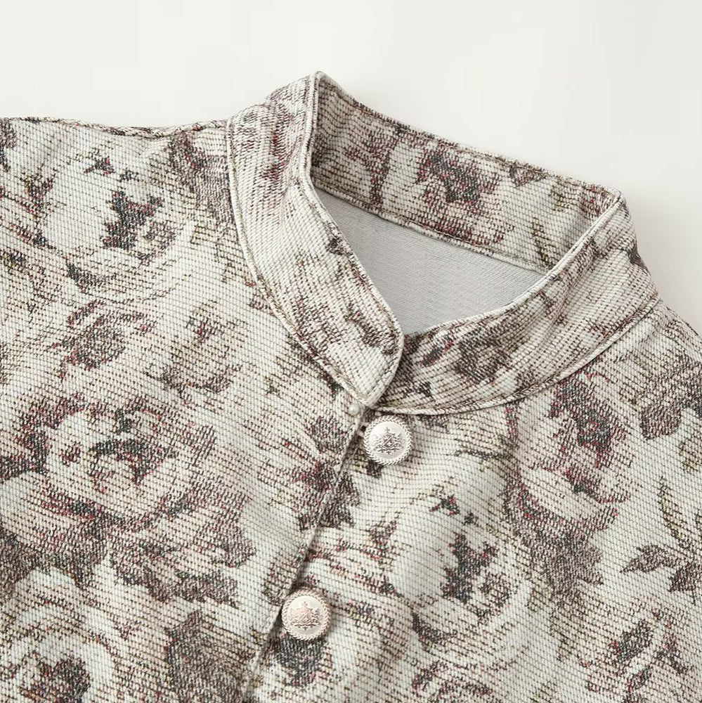 Damen Taillierte Jacquard-Jacke mit Stehkragen und Schößchen Drune