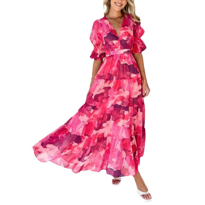 Damen nan mehrlagiges Maxikleid im Volant‑Stufenlook mit V‑Ausschnitt und geraffter Empire‑Taille Drune