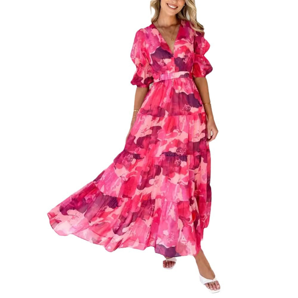Damen nan mehrlagiges Maxikleid im Volant‑Stufenlook mit V‑Ausschnitt und geraffter Empire‑Taille Drune