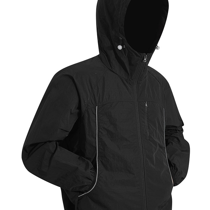 Herren Ultraleichte Kapuzenwindjacke aus Ripstop mit verstellbarem Saum & Brustreißverschluss Drune
