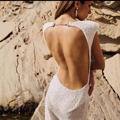 Damen Elegantes Abendkleid mit tiefem Rückenausschnitt und funkelnden Verzierungen Drune