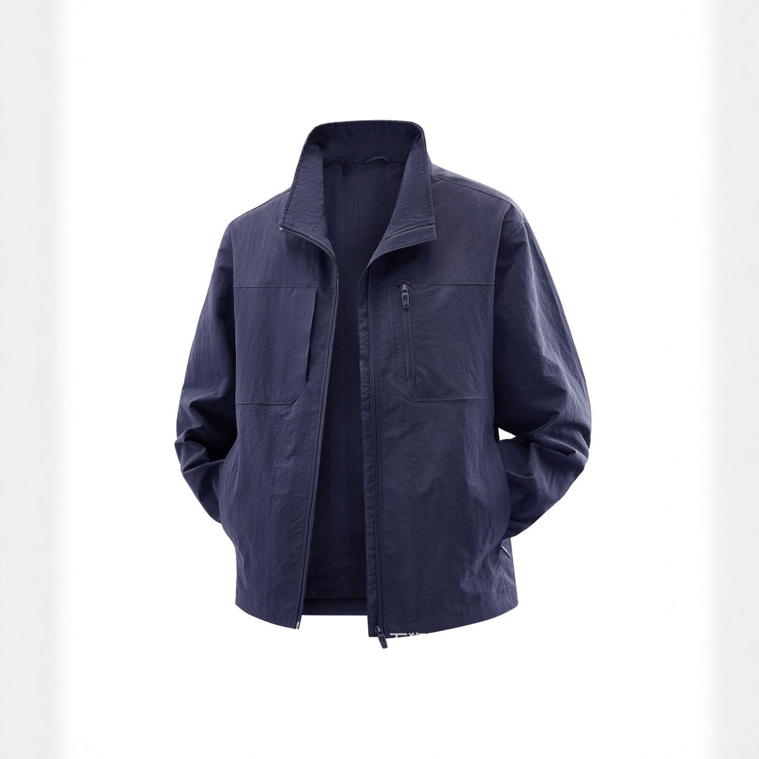 Herren Leichte Field-Utility-Jacke mit Mesh‑Futter, Stehkragen und Reißverschlusstaschen Drune