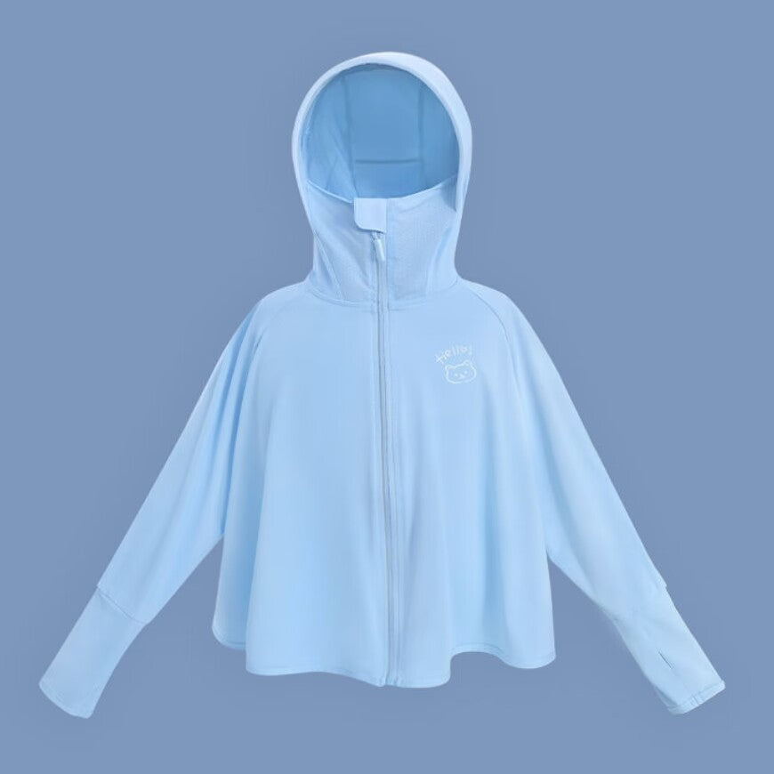 Unisex nan ultraleichte Kinder-Sonnenschutzjacke mit Kapuze, Reißverschluss, Meshfutter und Bärenstickerei  Drune