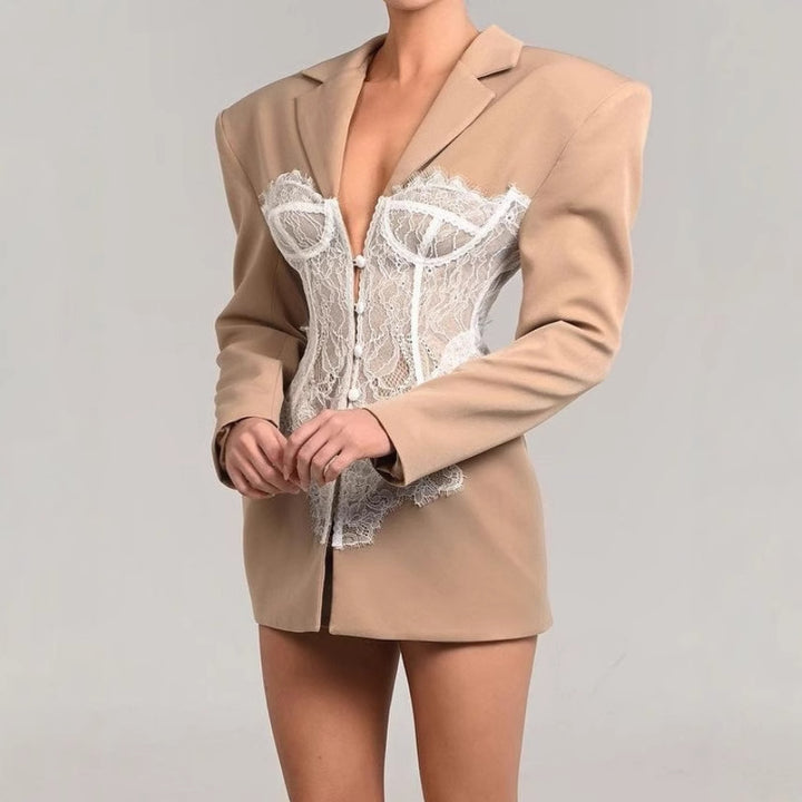 Damen Elegante Blazerjacke mit Spitzenoberteil Drune