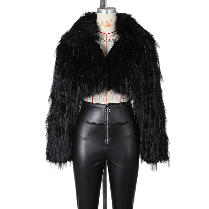 Damen Flauschiger Cropped-Bolero aus Hochflor-Kunstpelz mit spitzem Revers Drune
