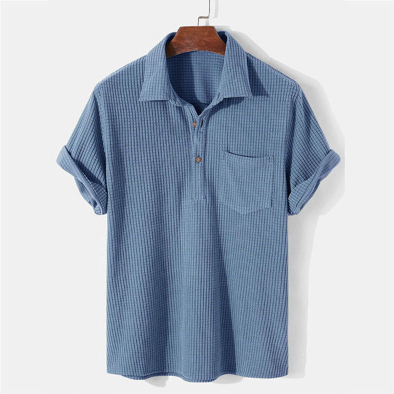 Herren nan Waffelstrick-Polo mit Hemdkragen, kurzer Knopfleiste und Brusttasche Drune