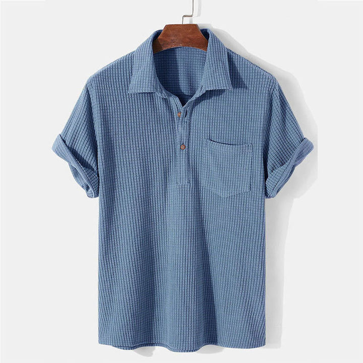 Herren nan Waffelstrick-Polo mit Hemdkragen, kurzer Knopfleiste und Brusttasche Drune