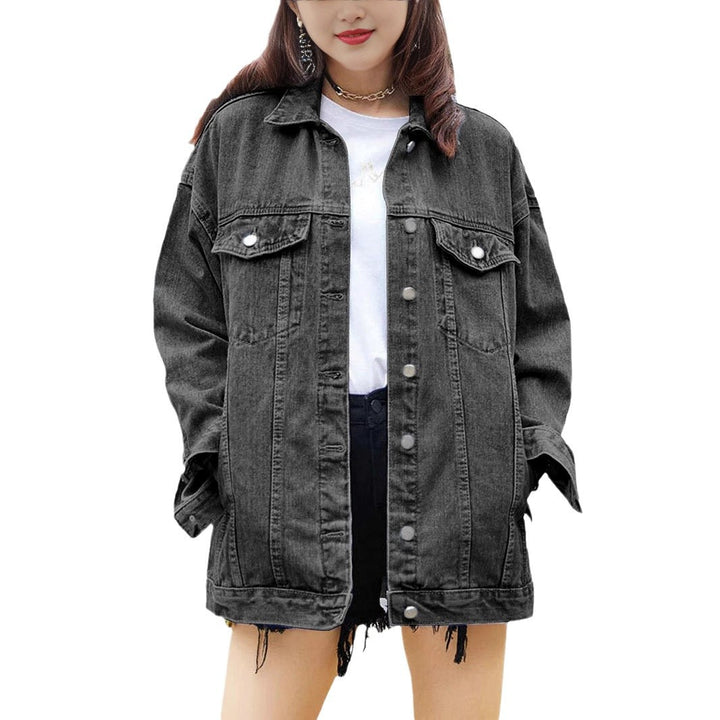 Damen Oversized Denimjacke mit dekorativen Druckknöpfen Drune