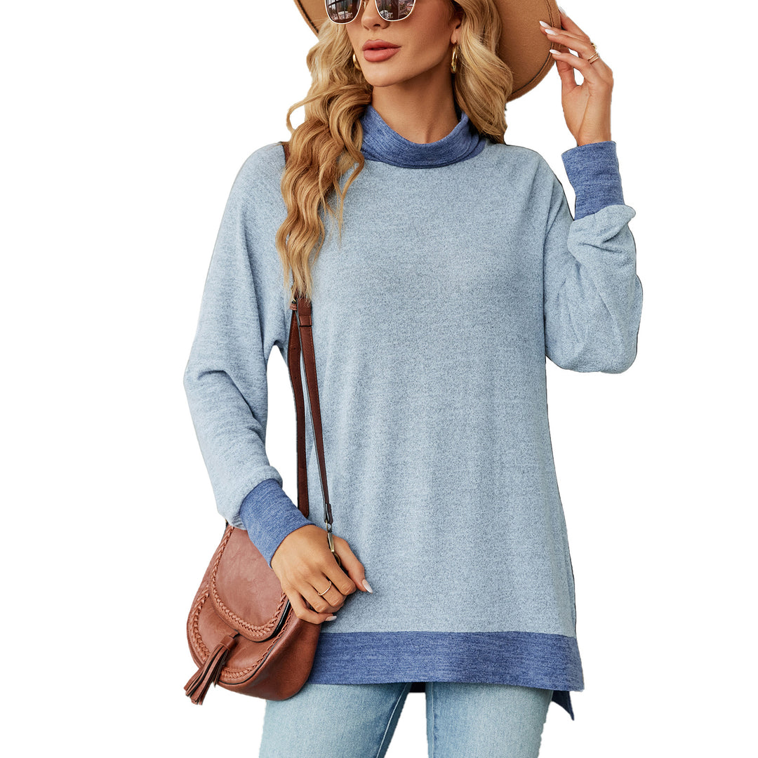 Damen Oversized Pullover mit hohem Kragen und Kontrastärmel Drune