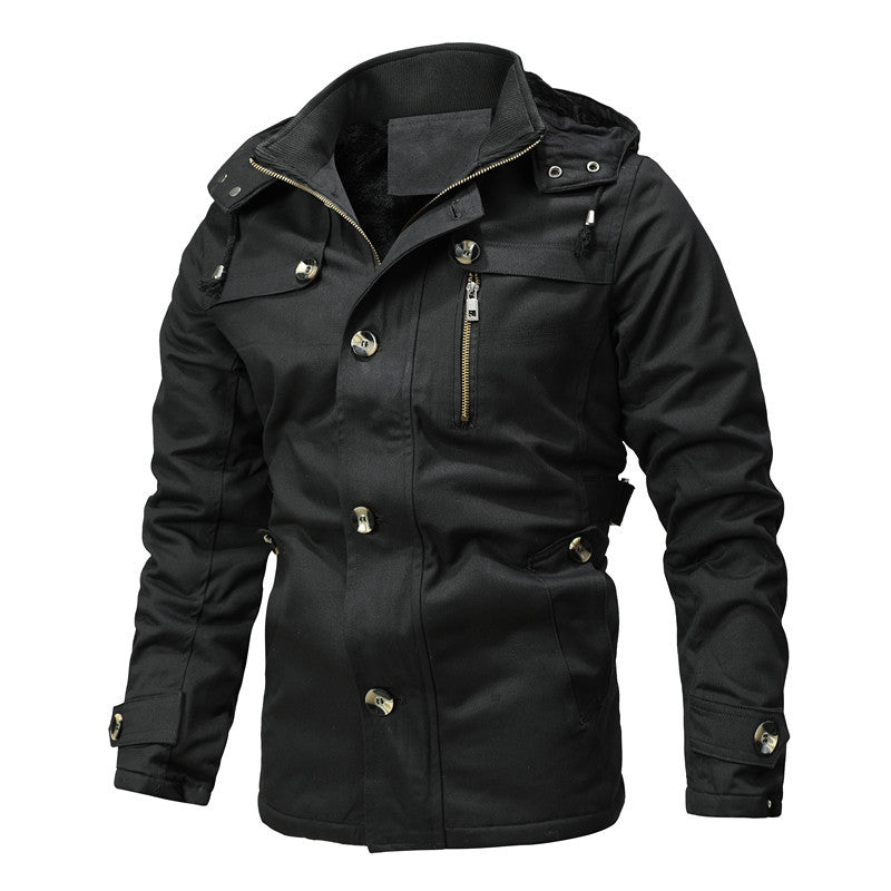 Herren Parka-Jacke mit Kapuze, Thermofutter und Metallknöpfen Drune