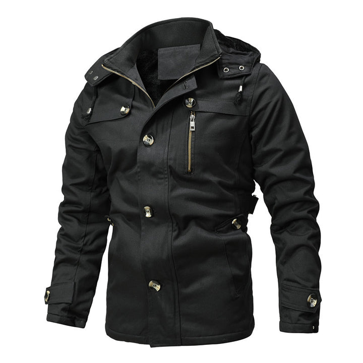 Herren Parka-Jacke mit Kapuze, Thermofutter und Metallknöpfen Drune