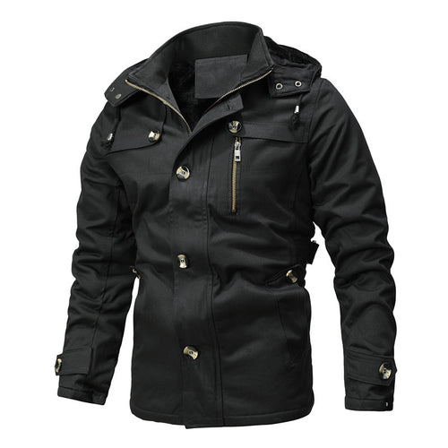 Herren Parka-Jacke mit Kapuze, Thermofutter und Metallknöpfen Drune