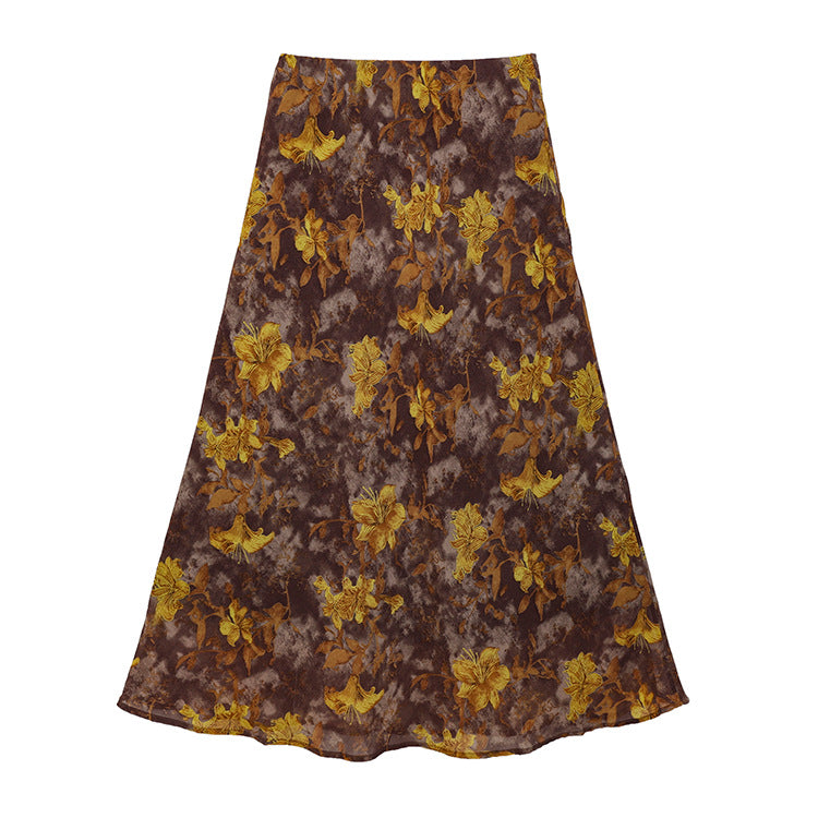 Damen nan fließender Maxirock mit A-Linie und feinem Vintage-Print Drune