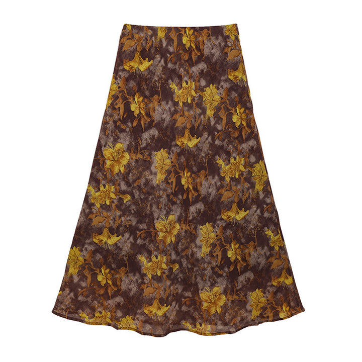 Damen nan fließender Maxirock mit A-Linie und feinem Vintage-Print Drune