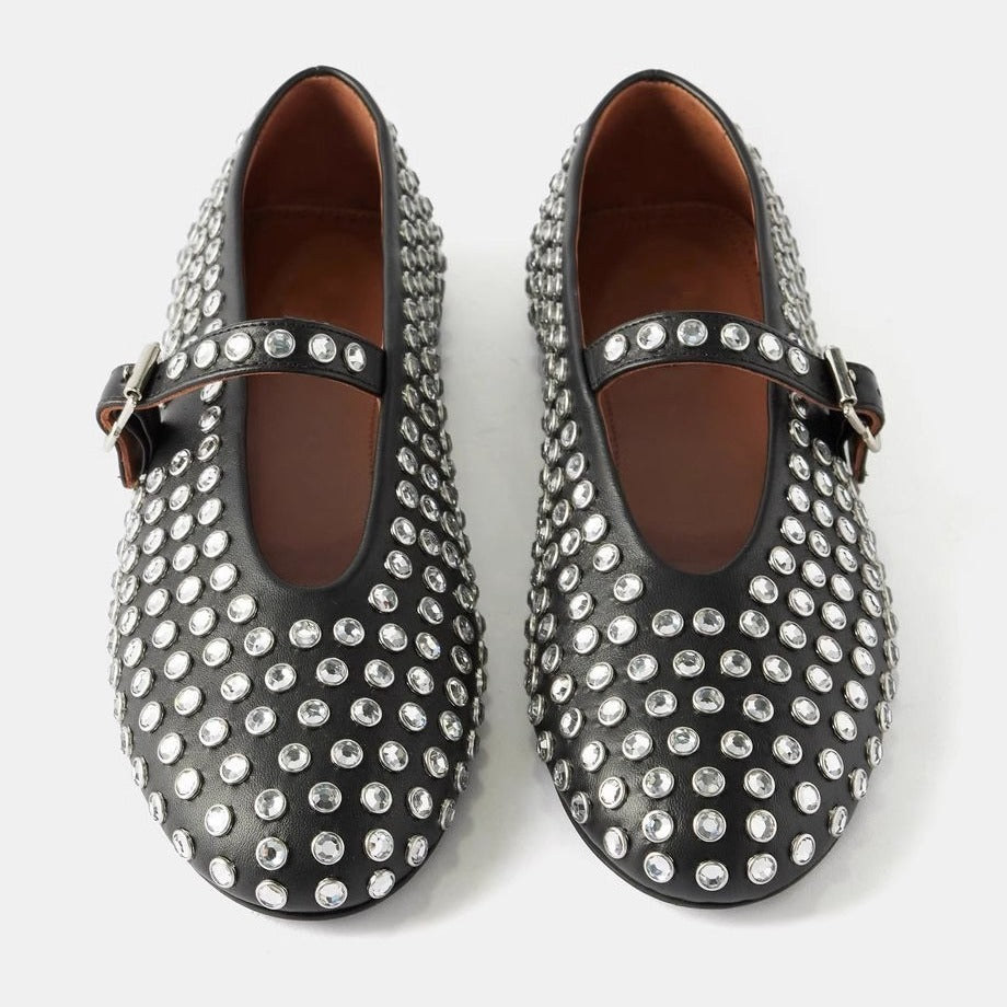 Damen  veredelte Mary‑Jane Ballerina mit Strassbesatz und verstellbarer Metallschnalle Drune