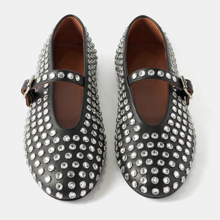 Damen  veredelte Mary‑Jane Ballerina mit Strassbesatz und verstellbarer Metallschnalle Drune