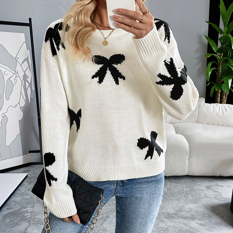 Damen Verspielter Pullover mit Schleifen-Muster Drune