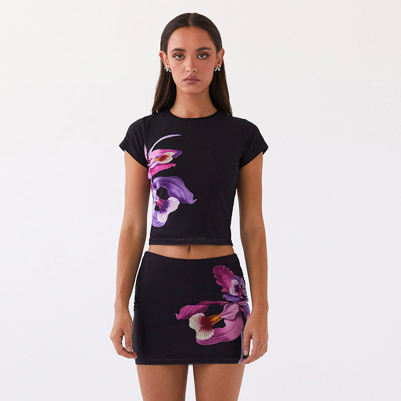 Damen Blumenmuster Crop Top und Minirock Set Drune