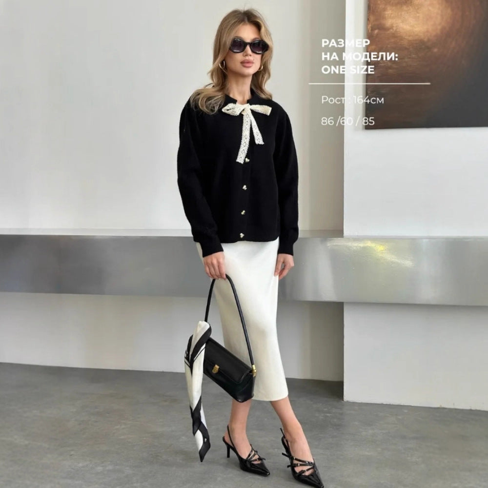Damen Eleganter Cardigan mit Spitzenelementen Drune