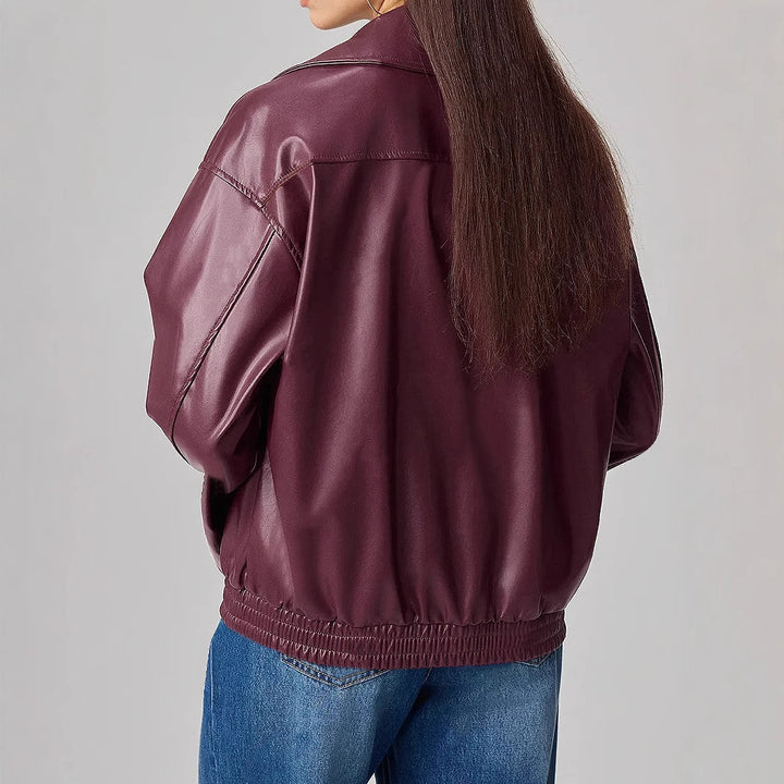 Damen Kunstlederjacke im angesagten Oversized-Stil mit schmalen Reißverschlussdetails Drune