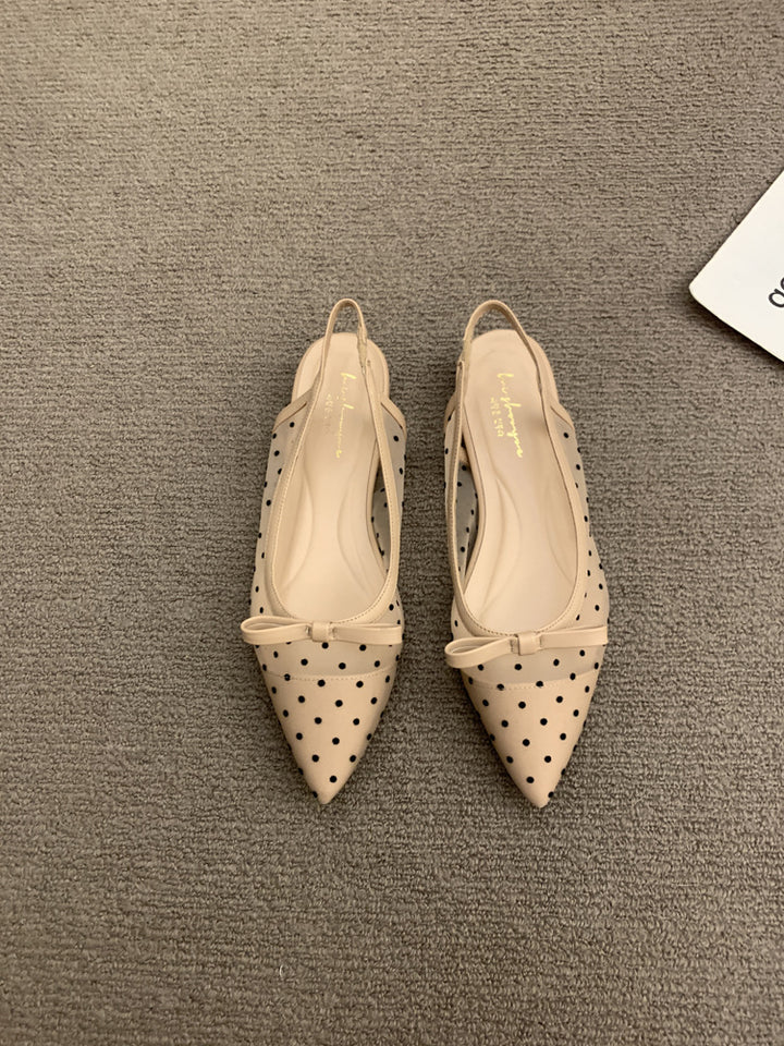 Damen Spitz zulaufende Slingback-Ballerinas mit gepunktetem Mesh und Zierschleife Drune