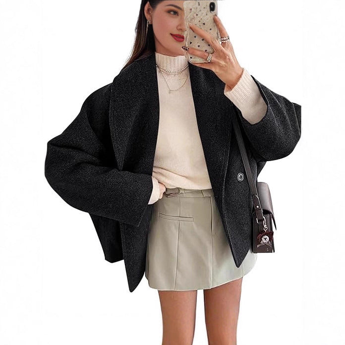 Damen nan oversized Teddyjacke mit großem Schalkragen und Ein-Knopf-Verschluss Drune