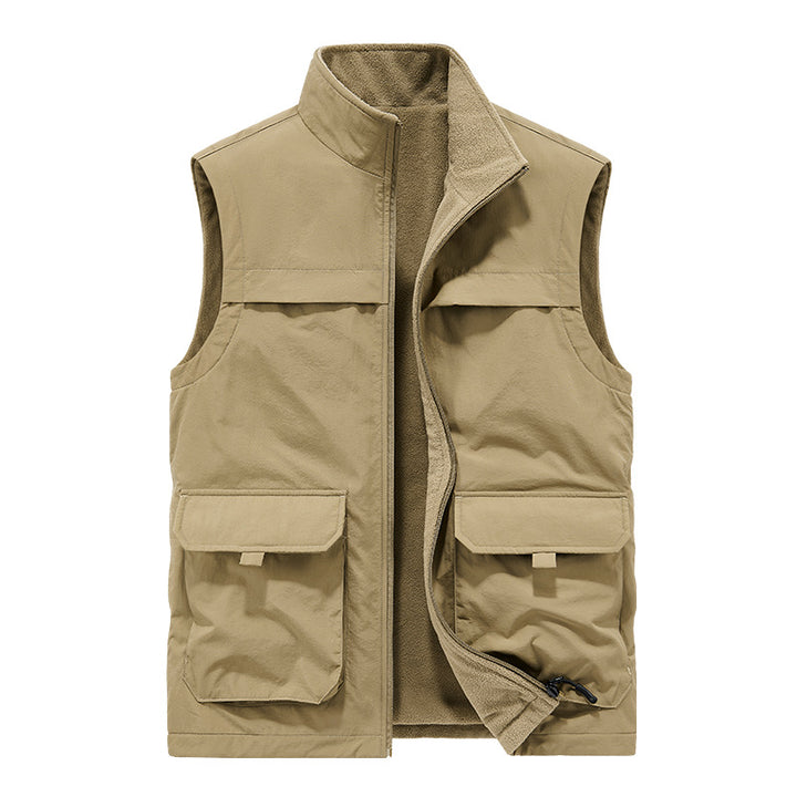 Herren Wattierte Utility-Weste mit Fleece-Innenfutter, Mehrfach-Taschen und Stehkragen Drune